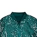 Girls Sequin Tops Coats Full Zipper Collar Long Sleeve Holiday Top Carnival Jackets Splicing Dressy Blouses Army Green