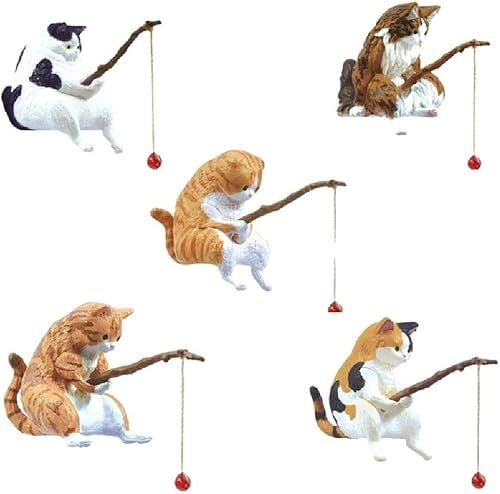 Decoración de acuario Animal Miniatura Pesca Gato Pequeño Juego de Estatuillas Seguro para Agua Dulce y Agua Salada Pequeñas Peces Pesca Gato