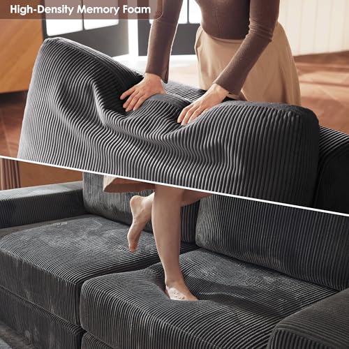 Modular Sectional Sofa, 80.31" Modern Cloud Couch Sectional Sofa with L-Shaped Chaise Comfy Corduroy Fluffy Couch with Deep Seat Boneless couches for Living Room Bedroom - Image 5