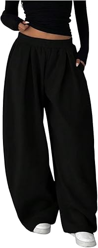 RoseSeek Women's Pleated Wide Leg Sweatpants Elastic Waisted Baggy Casual Pants 