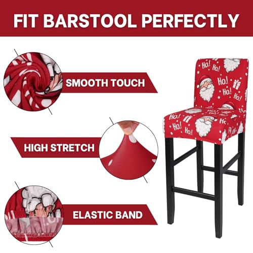 Image of SearchI Christmas Bar Stool Covers Set of 4, Stretch Washable Barstool Seat Covers, Counter Height Chair Covers for Kitchen Dining Room Cafe (Santa Claus)