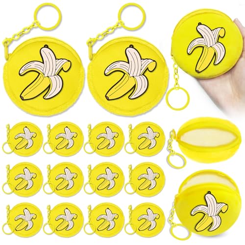 15 Pack Banana Coin Purse, Keychain Wallet Bag, Small Zipper Pouch, Party Favors for Fruit Themed Party, Baby Shower, Birthday, School Carnival Rewards, Travel, Classroom Prize