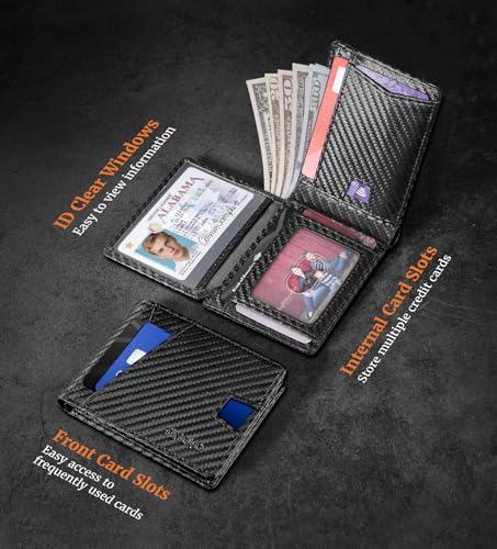 TiMOVO Slim Wallet for Men with RFID Blocking, Leather Bifold Wallet with 2 ID Window, Multifunct Quick Slot Design with Gift Box, Black Stripes3