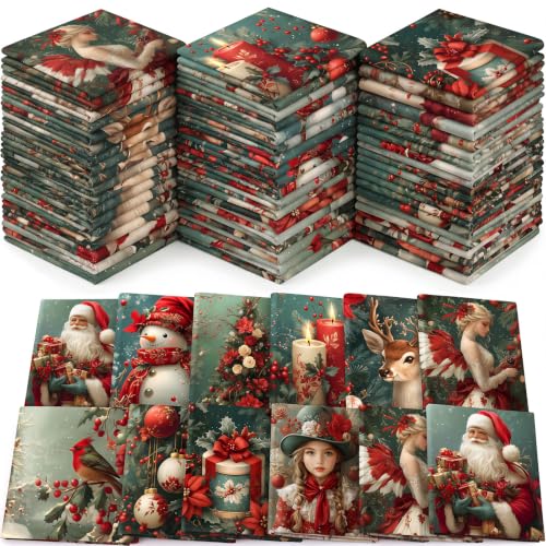 Hahafelt 10 Pcs Vintage Christmas Quilting Fabric Bundles 20 x 20 Inch