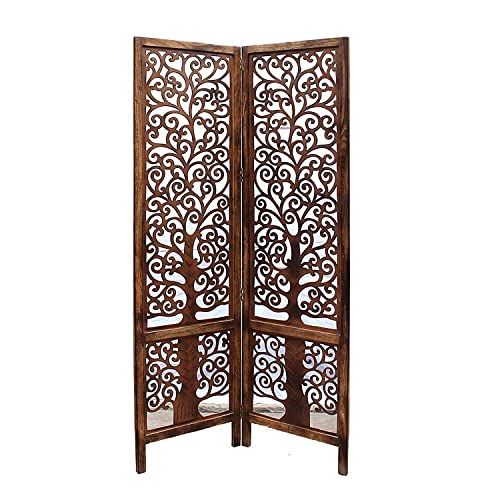 Image of Wooden Room Partition /Screen /Room Divider /Room Separator Traditional Handicrafts 6Ft (Dark Brown) (Tree 2 Panel)