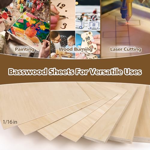 Adrattnay Basswood Sheets 1/16 x 12 x 12 inch - 1.5mm Basswood Sheets Plywood Sheets, 24Pcs Square Unfinished Wood Board for DIY Crafts, Laser Cutting, Wood Burning, Painting, Model Carving - Image 4