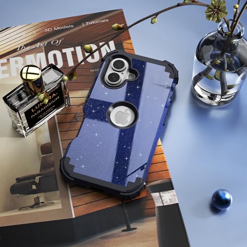 Coque iPhone anti-traces de doigts bleu pailleté avec coque de protection