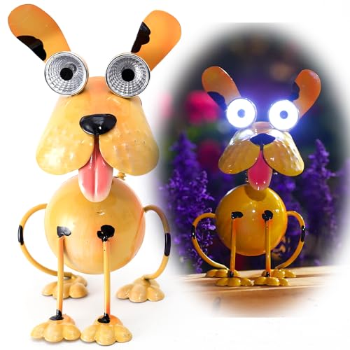 WDLFCGC Dog Solar Lights Outdoor,Yard Art Metal Dog Statues,Outdoor Funny Dog Statue for Garden Decor Yard Lawn Ornaments