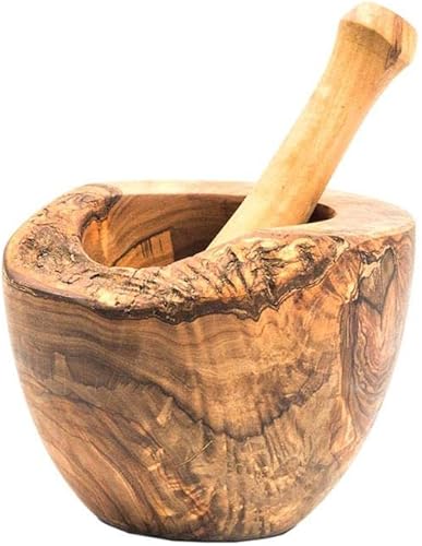 Choixe Olive Wood Mortar and Pestle. Made of Original Mediterranean Olive Wood. Beautiful, Long-Lasting Durability, Sustainable. Rustic.