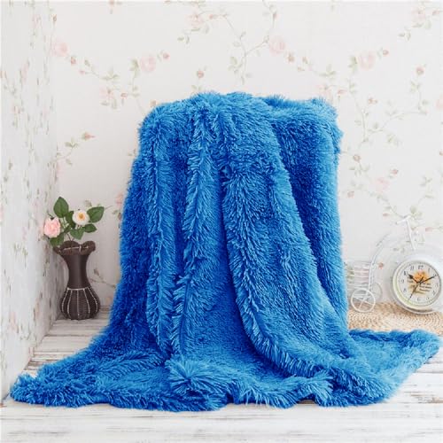 Image of Shaggy Faux Fur Fabric, Super Soft, 6 X 5 Feet (Royal Blue)