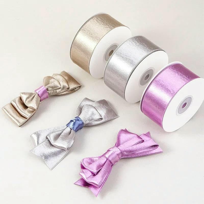 Aksamitna wstążka, Wstążka DIY do pakowania nakryć głowy w kwiaty Dwustronna wielokolorowa od 9 mm do 38 mm(Silvery,25mm(50y))