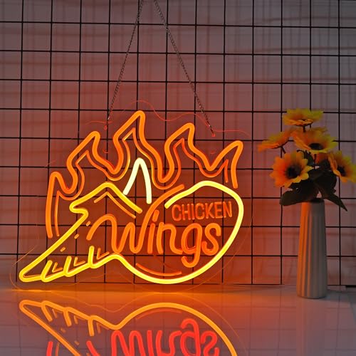 Image of Chicken Wings Neon Sign, Neon Lights Hanging Wall Art Decoration for Grilled Wings Shop, Fast Food Shop /Truck, Bar, Party, or Restaurant., USB Powered Ultra Bright Dimmable