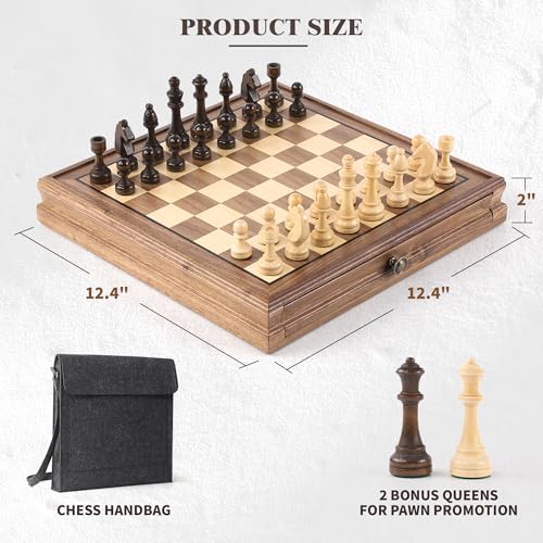 Juego de ajedrez magnético de nogal 12.6 pulgadas miniatura 2