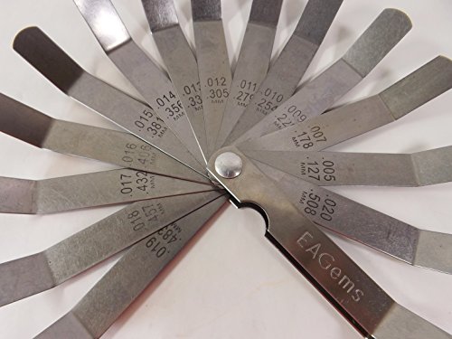 Offset Feeler Gauge Set - 16 Blades For Gap Width Or Thickness.005-.020 Inch / .127-.508 Mm, Inches & Millimeters Imprinted #TOP4