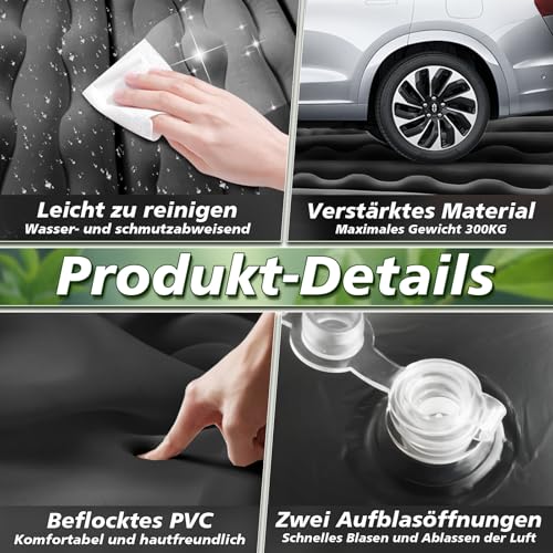 YOOHBERRYS Auto Matratze, 200 * 125cm SUV Auto Luftmatratze mit Luftpumpe, 2 Kissen, Rücksitz Luftmatratze Kissen, Verdickte Beflockung Aufblasbare Auto Bett Kofferraum für Camping