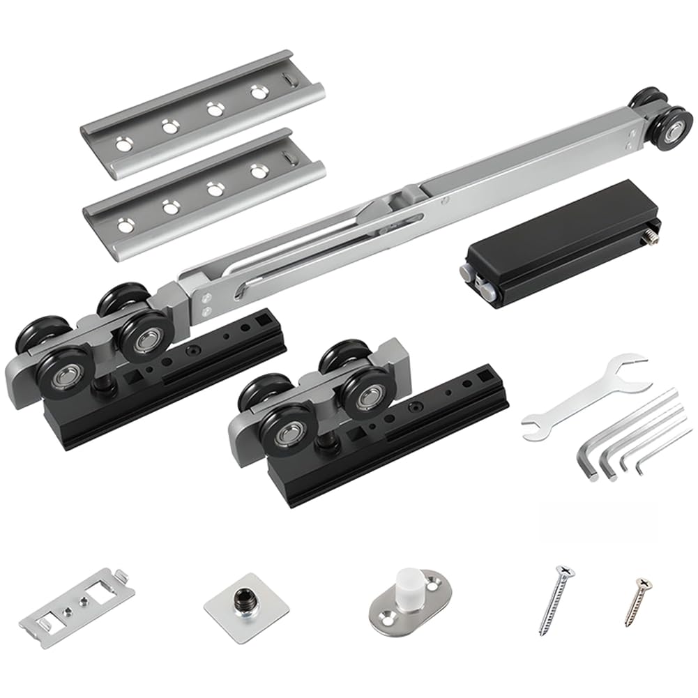 Poche dissimulée robuste pour rail de porte, double rail coulissant tampon, fonctionnement fluide, kit réglable en nylon et aluminium