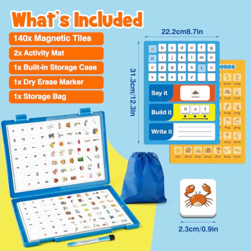 Aizweb Phonics Magnetic Letter Tiles,All-in-One Phonics Manipulatives Kit with Alphabet Letters,Sight Words Reading&Spelling Games,Word Family Build Game for Preschool&Kindergarten,Ages 5+ - Image 3