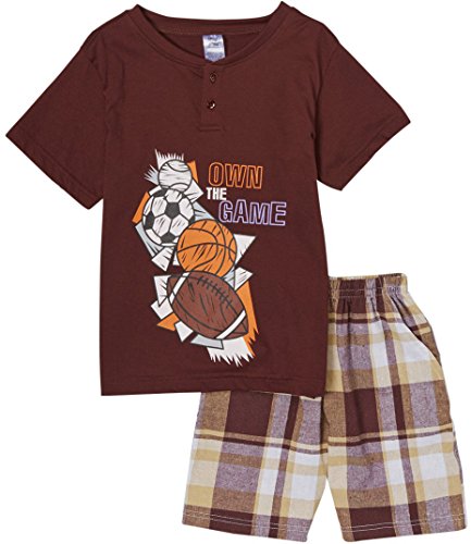 Image of ToBeInStyle Boys' 2-Piece Graphic Top & Plaid Shorts Outfit Set - Polo or V-Neck Tee
