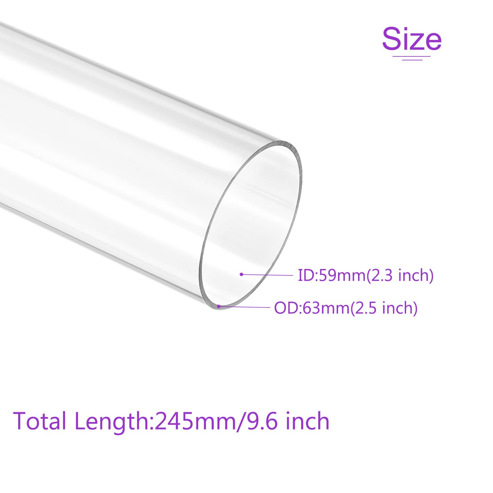 Clear Polycarbonate Plastic Pipe Tube – 14" Length, 2.3" ID, 2.5" OD | Rigid Round Tube For Lighting & DIY Projects