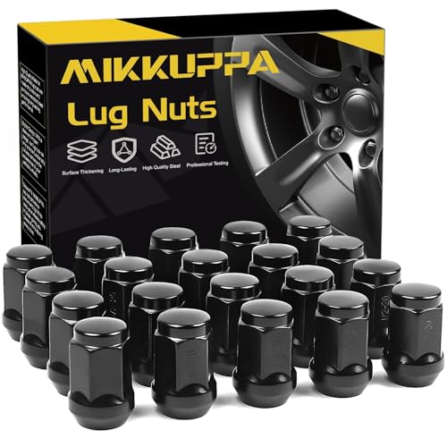 MIKKUPPA 1/2-20 20PCS Lug Nuts - Replacement for Jeep Wrangler JK Liberty Grand Cherokee Ford Explorer Ranger Mustang Aftermarket Wheel Black Closed End Bulge Acorn Solid Tire Nuts