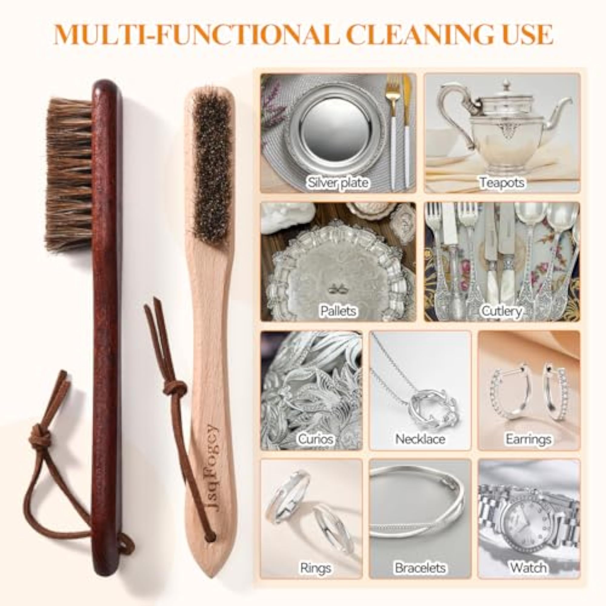 Horsehair Silver Brush, 2PCS Cleaning Brush Set