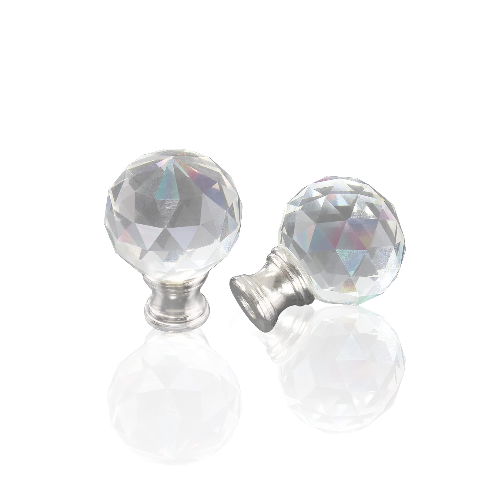Zorveiio 1-3/4 Inches Crystal Lamp Finials Decorative, Diamond Lamp Shade Finial with Silver Base Lamp Topper Knob Faceted Ball Finial Lamp Cap glass Finials for Lamp Shade- Clear, 2 Piece