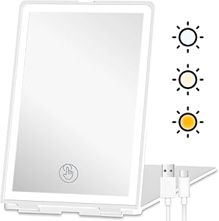 Espejo de maquillaje de viaje con luces, espe...