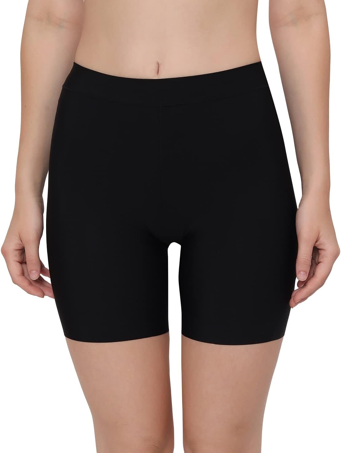 Women's Seamless Ice Silk Slip Shorts/Cycling Shorts/Under Skirt Shorts, Black/Beige, Size M-XXL