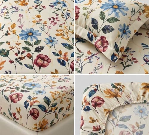 Image of Castiqa Elastic Fitted Supersoft Premium Polycotton 200TC Queen Size Bedsheets with 2 Pillow Covers (Fits Upto Mattress of 8Inches) (Queen (60x78), Multicolor Paint)