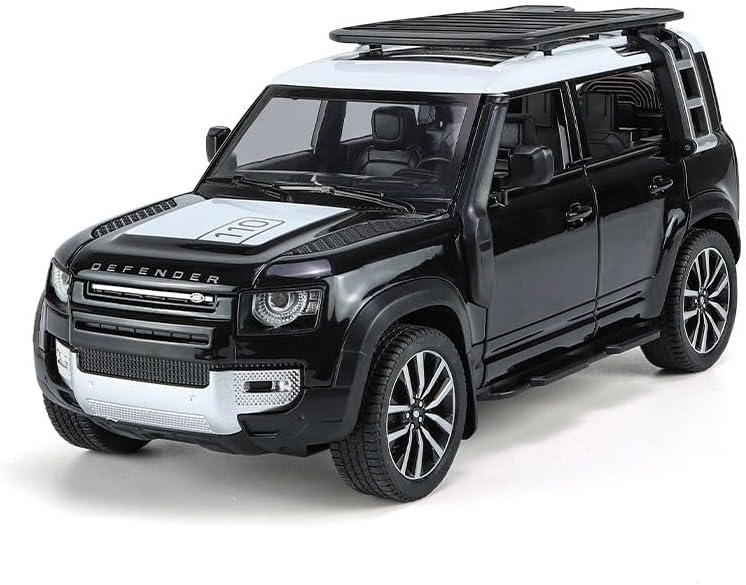 Brand Conquer 1:24 Scale Big Size Land Rover Defender Model Car Exclusive Alloy Metal car Pull Back Die-cast Metal Toy car with Openable Doors & Light Music Toys (Big Size Land Rover Defender Black)