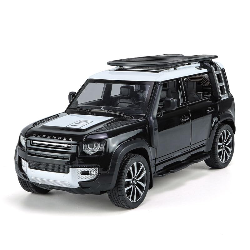 Brand Conquer 1:24 Scale Big Size Land Rover Defender Model Car Exclusive Alloy Metal car Pull Back Die-cast Metal Toy car with Openable Doors & Light Music Toys (Big Size Land Rover Defender Black)