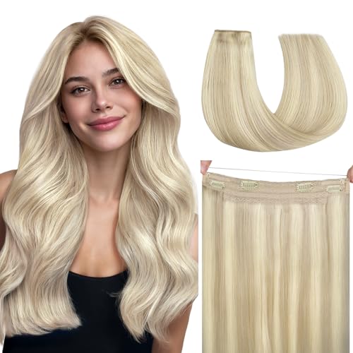 hotbanana HOTBANANA Wire Hair Extensions Real Human Hair, 18 Inch 95g Ash Blonde Highlighted Platinum Blonde, Straight Wire Extensions sold by Hotbanana Amazon