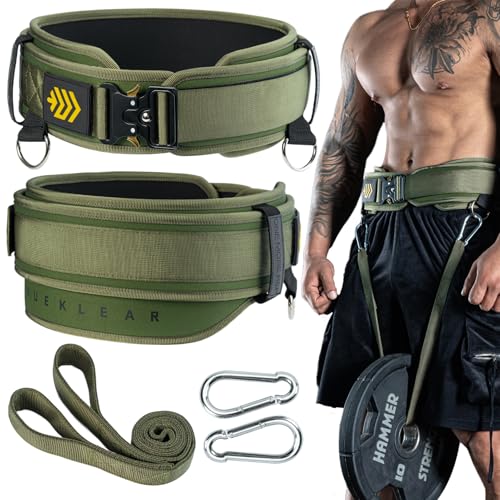 MANUEKLEAR 2-in-1 Weightlifting Belt & Dip Belt with 36.7 IN Rope Double-Layer Weight Lifting Belts Powerlifting Gym Weighted Belt for Pull Up Squat (Olive Drab XL(38-41in))