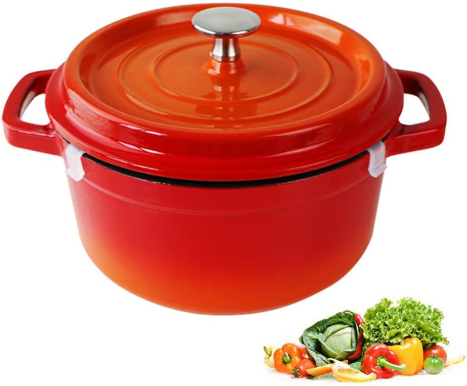 20cm鋳鉄エナメル鍋、焦げ付き防止キャセロール皿、クラシックな料理に最適、ソテーフライスチームブレイズベイクブロイルシマーロースト