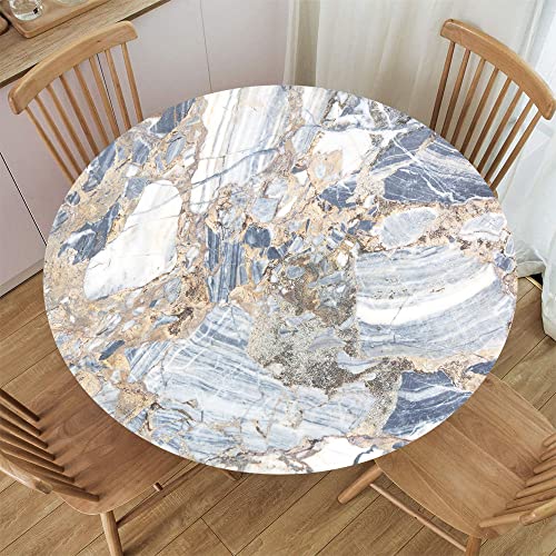 Fitted Round Waterproof Tablecloth Elastic Edge Table Cover Home Decorative Marble Tablecloth for Indoor Outdoor Picnic, Patio, Party Fit for 42.2