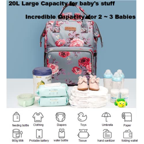 Diaper Bag Backpack, Baby Bag with Changing Pad, Waterproof Multifunction Nappy Bag,Maternity Travel Back Pack for Mom&Dad with Insulated Pockets (Floral) - Thumbnail 3