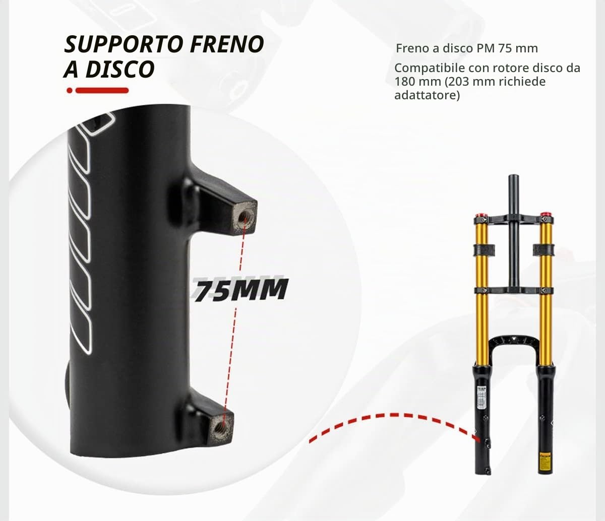 Forcella 20 Pollici Pneumatico 4,0" Sospensioni pneumatiche Biciclette 1-1/8" Freno a Disco QR Escursione 140mm Rimbalzo Regolabile per BMX Snow Beach XC Forcella e-Bike