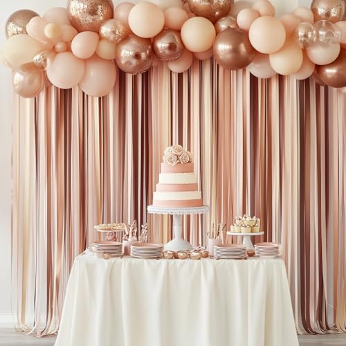 Image of 8 Rose Gold Streamers, 656ft Pack of Crepe Paper Party Decorations | Each roll is 82 ft long and 1.8 Inch wide ideal for Birthday Party Decor, Wedding Decorations and Bridal Showers