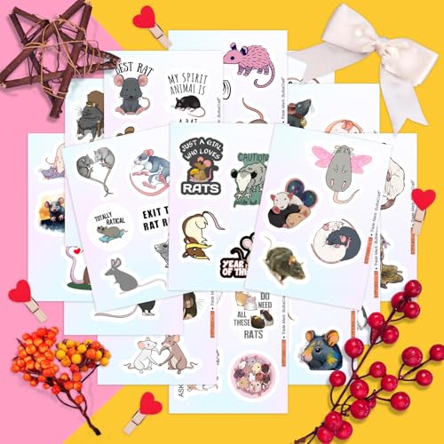 BulbaCraft Rat Stickers for Water Bottle and Laptop - Rat Party Supplies & Decorations, Waterproof Vinyl Decals, Cute Animal and Pet Stickers, Gifts for Women & Men