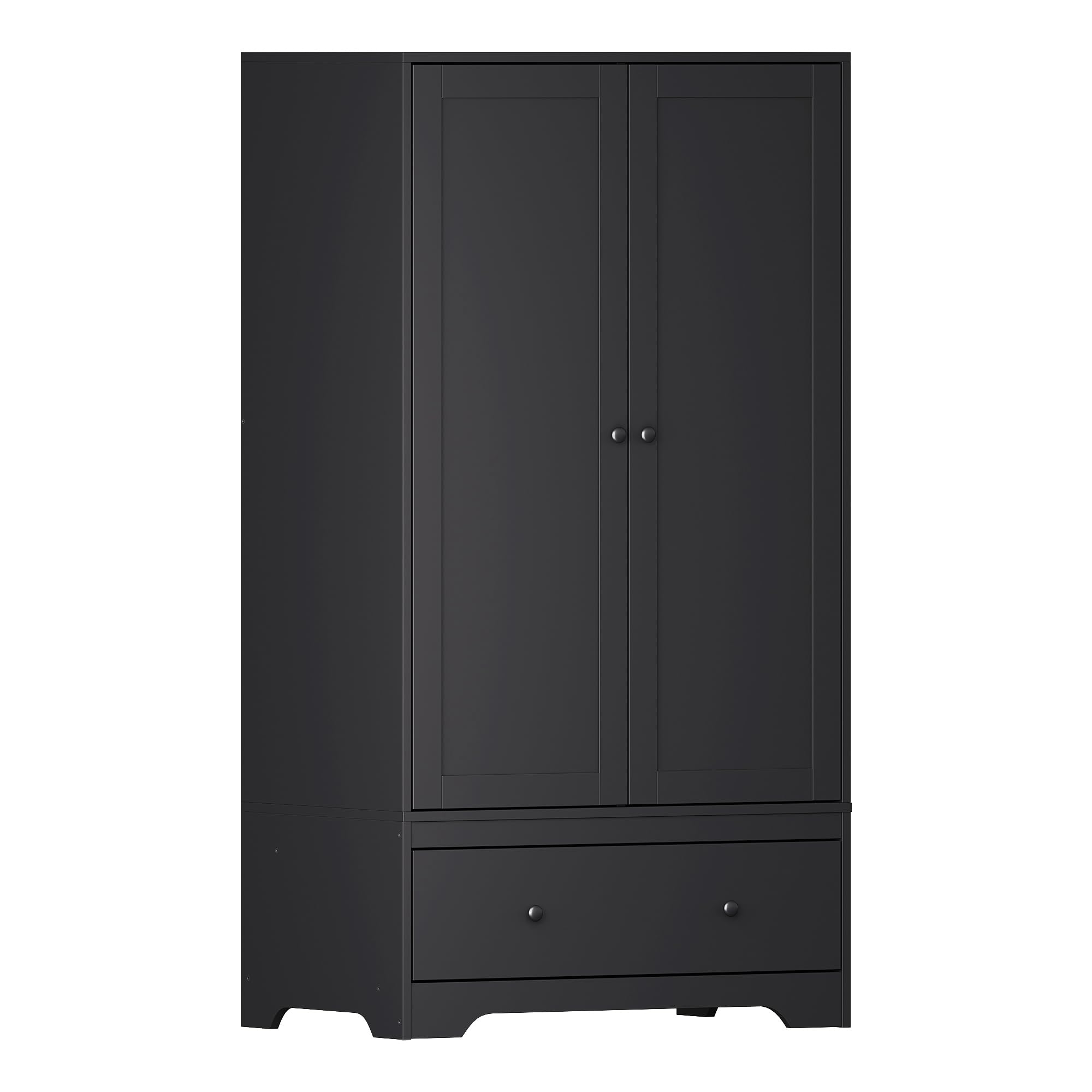 Panana 2 Door Wardrobe with 1 Drawer and 2 Hanging Rails for Bedroom (Black, No Lock)