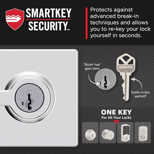 Image of Kwikset Casey Entry Door Handle with Lock and Key, Secure Keyed Reversible Lever Exterior, Door Lock, For Front Door Entrance and Bedrooms, Polished Chrome, Pick Resistant Smartkey Rekey Security