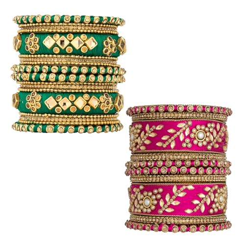 Image of Peora Silk Thread Kundan & Stone Studded Chuda Bangles Set Gift for Women