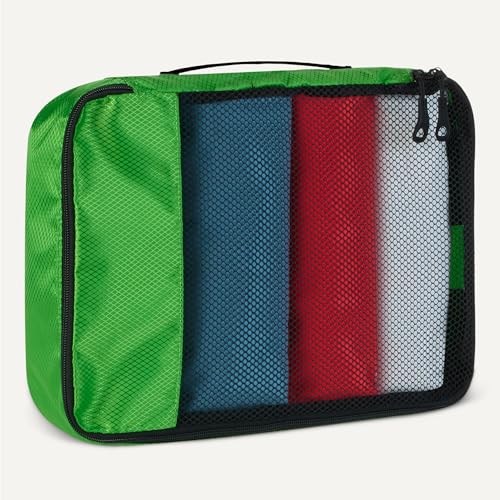 Image of Amazon Essentials 4-Piece Packing Cubes Travel Accessories Set, Luggage Organizer, Suitcase Organizer with Double Zipper, Mesh Top, Space-Saving, Polyester, Green (Previously Amazon Basics)