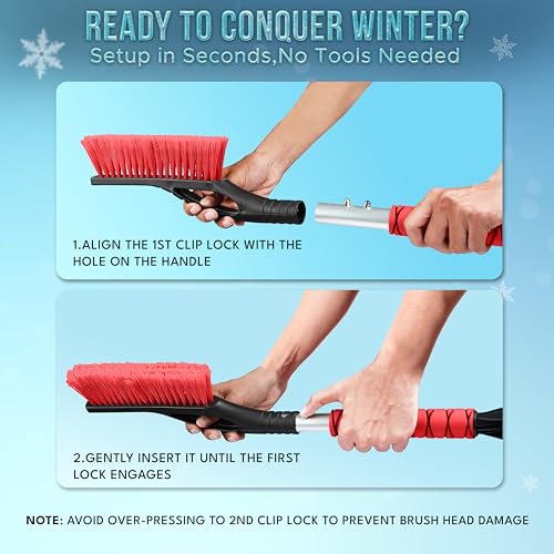 Image of EcoNour 27 inch Aluminum Car Snow Scraper and Brush (Red) Scratch-Free Scraper