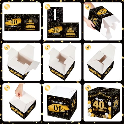 Image of Funrous 40th Birthday Party Message Card Box Cheers to 40 Years Black Gold Advice and Wishes Greeting Card Box for Men Birthday Decorations Party Supplies Anniversary Tables Sign Centerpiece Decor