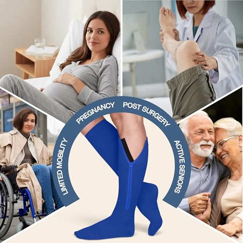 Image of TheraMagic Zipper Compression Socks for Men & Women, 20-30mmHg Closed Toe Graduated Zippered Compression Stocking