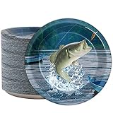 ZOIIWA 48 Pcs Fishing Party Tableware Supplies Summer Gone Fishing Birthday 7Inch Plates Fishes Themed Paper Plates Fish Disposable Dessert Plate for Catch Fishes Tournament Birthday Decorations Favor