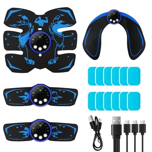 Mexlyca EMS Trainingsgerät, 8 Modi & 29 Intensitäten, Bauchmuskeltrainer EMS Trainingsgerat, Bauchtrainer, 12 Stück Ersatz-Hydrogels, USB Wiederaufladbar EMS Bauchtrainer Ganzkörper ABS/Bauch/Arm/Bein