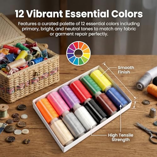 Kit de hilo para coser a mano de 12 colores con caja de almacenamiento – juego esencial de hilos para proyectos artesanales DIY miniatura 2
