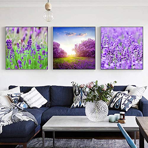Toile lavande fleur paysage nordique affiche murale moderne salon 70x70cm
